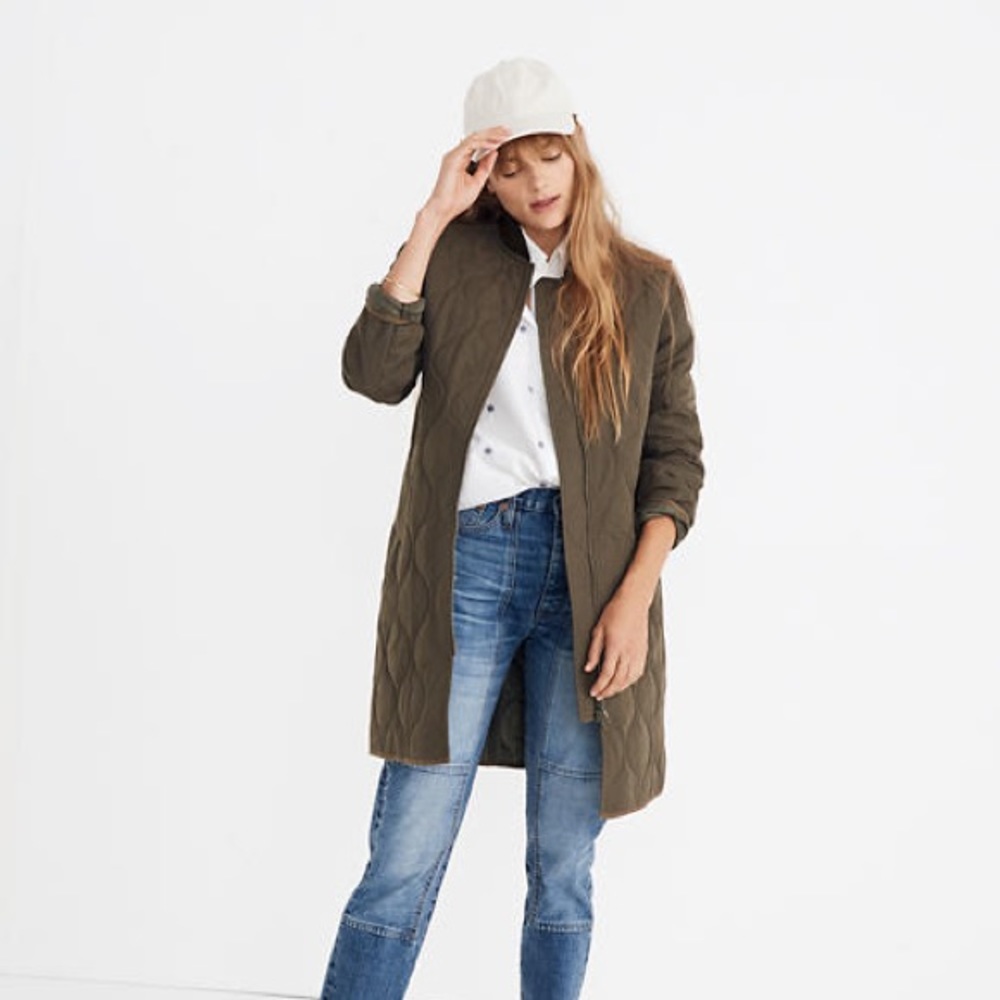 NWOT madewell green quilted military coat